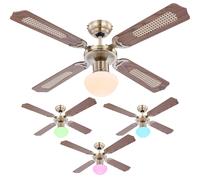 Ventilateur de plafond LED avec interrupteur à tirette Lampe de ventilateur plafond Télécommande Ventilateur Plafonnier à intensité variable, marche avant-arrière, 1x LED RGB 3,5W 320Lm, D 106,6 cm