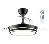 Ventilateur De Plafond Led Cct, 3 Pales Rétractables 39 W, 4290 Lm, Noir, Pales ø90 Cm, Plafonnier ø41 Cm, Hauteur 28 - 38 Cm