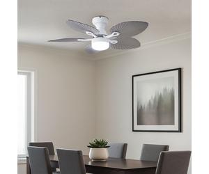Ventilateur de plafond LED dimmable avec télécommande mode été hiver Plafonnier, gris blanc, 6 vitesses, 22W 1660lm blanc chaud froid, D 107 cm