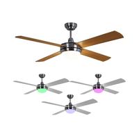 Ventilateur de plafond LED in hangeur de couleur RVB Minuterie 3 vitesses Avance et retour 132 cm Argenté