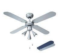Ventilateur de plafond LED Interrupteur à tirette Ventilateur aller-retour Ventilateur pales réversibles, spots mobiles, gris argenté/bleu marine, 3x LED 4,5W 400Lm blanc chaud, D 102 cm