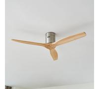 Ventilateur de plafond Lucande Vindur, nickel, DC, silencieux Vindur, bois clair, Salon / Salle à manger, Bois, Moderne