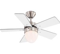 Ventilateur de plafond verre 3 vitesses Ventilateur plafond Aller Retour Ventilateur interrupteur à tirette, pales réversibles, métal, 1x E27, D 76 cm