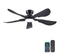Ventilateur de plafond moderne 132 cm avec lumière, encastrable avec télécommande et APP, 5 pales courbes réversibles 6 vitesses, 3 températures de couleur dimmables pour chambre et salon, noir