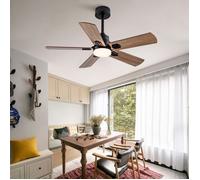 Ventilateur de plafond noir 107 cm avec lumière et télécommande 5 pales dimmable pour extérieur terrasse et salon