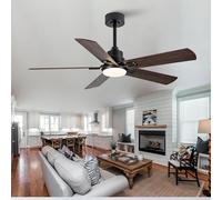 Ventilateur de plafond noir de 52 pouces avec LED – Moteur à courant continu silencieux, 6 vitesses, 3 couleurs d'éclairage, télécommande, réversible, pour usage intérieur et extérieur
