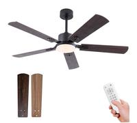 Ventilateur De Plafond Noir Noyer Foncé 132x132x37cm,Lumière 3 Températures,Télécommande, Moteur CC 6 Vitesses Réversible Silencieux