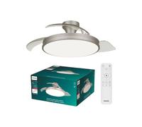 Ventilateur de plafond Philips Atlas avec LED, pales rétractables, nickel et télécommande