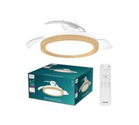 Ventilateur de plafond Philips Bliss LED rétractable avec télécommande, 6 vitesses, blanc effet bois