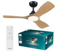 PHILIPS Olas, Plafonnier Ventilateur 3 Pales, Lumière LED, 42", Noir-Bois | LED 24W, Moteur DC Siliencieux, 3 températures de blanc (3000K, 4300K, 6500K), Fonction Variatieur, Télécommande incluse
