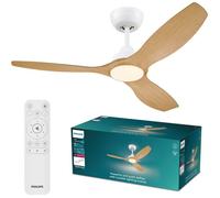 Ventilateur de plafond - Philips - Olas - Pales fixes - Diamètre 132 cm - Blanc/Bois - LED intégrée + télécommande