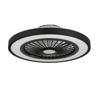 Ventilateur de plafond plafonnier lampe de salon lampe de chambre à coucher, métal plastique noir, télécommande dimmable rotation droite/gauche minuterie CCT, 1x LED 45W 2080Lm 3000-6500K, D 54cm