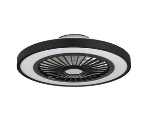 Ventilateur de plafond plafonnier lampe de salon lampe de chambre à coucher, métal plastique noir, télécommande dimmable rotation droite/gauche minuterie CCT, 1x LED 45W 2080Lm 3000-6500K, D 54cm