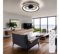 Ventilateur de plafond plafonnier lampe de salon lampe de chambre lampe de salle à manger, métal plastique noir, télécommande dimmable rotation droite/gauche, LED 30W 2215Lm 2700-6500K, D 49,5 cm