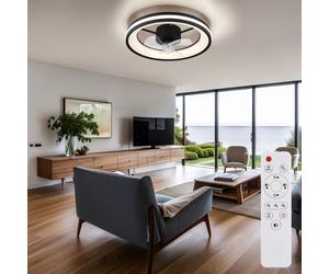 Ventilateur de plafond plafonnier lampe de salon lampe de chambre lampe de salle à manger, métal plastique noir, télécommande dimmable rotation droite/gauche, LED 30W 2215Lm 2700-6500K, D 49,5 cm