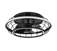 Ventilateur de plafond plafonnier noir lumière de salon moderne dimmable, anneaux LED télécommande minuterie CCT, LED 30W 1300lm 2700-6500K, DxH 50x18 cm