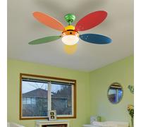 Ventilateur de plafond pour chambre d'enfant Interrupteur à tirette Lampe de plafond Ventilateur coloré Lampe pour enfants Ventilateur marche avant-arrière, 3 vitesses, douille E14, D 106,6 cm