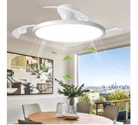 Ventilateur de Plafond Rétractable Intelligent 121cm avec Lumière Télécommande Application 6 Vitesse 3 Couleur Minuterie Silencieux