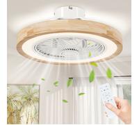 Ventilateur de plafond réversible avec lumière et télécommande 6 vitesses, minuterie, luminosité réglable, bois naturel