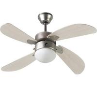 Ventilateur de plafond réversible FARELEK Bermudes, Ø 107 cm, 4 pales chêne clair, éclairage 1 globe 60W E27