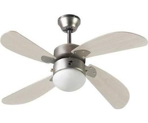 Ventilateur de plafond réversible FARELEK Bermudes, Ø 107 cm, 4 pales chêne clair, éclairage 1 globe 60W E27