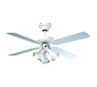 Ventilateur de plafond réversible FARELEK MALDIVES - Ø 107 cm, 4 pales laquées blanc + éclairage 3 spots 60 W E14