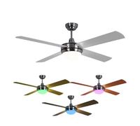 Ventilateur de plafond RGB LED Ventilateur refroidisseur, marche avant/arrière télécommande Timer 3 vitesses, métal verre, D=132cm