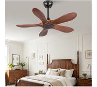 Ventilateur de Plafond sans Éclairage 5 Pales Moteur CC Réversible - ELVMI - 6 Vitesses en Bois Noir Noyer 90 cm