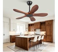 Ventilateur de plafond sans éclairage 90x90cm 5 pales bois 6 vitesses réversibles finition noyer noir