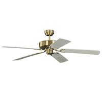 Ventilateur de plafond sans éclairage Potkuri Laiton Antique, lames réversibles Blanc ou Blanc avec rotin, 132 cm