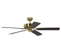 Ventilateur de plafond sans éclairage Potkuri Laiton Satiné, lames réversibles Acajou ou Acajou avec rotin, 132 cm