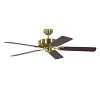 Ventilateur de plafond sans éclairage Potkuri Laiton Satiné, lames réversibles Noyer ou Noyer avec rotin, 132 cm
