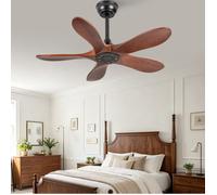 Ventilateur de plafond sans lumière 5 pales en bois massif 6 vitesses réversible télécommande minuterie 90 cm - UVRION