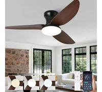 Ventilateur De Plafond Silencieux Avec Lumiere Et Telecommande,Lustre Avec Ventilateur 3 Pales,Dimmable, DC Motor,6 Vitesses,Ventilo Plafond Moderne LED Pour Salon,Chambre (Black-woodgrain, 100CM)