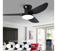 Ventilateur De Plafond Silencieux Avec Lumiere Et Telecommande, Lustre Avec Ventilateur 3 Pales, Dimmable, DC Motor, 6 Vitesses, Ventilo Plafond Moderne LED Pour Salon, Bureau, Chambre-Black|100CM