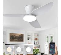 Ventilateur De Plafond Silencieux Avec Lumiere Et Telecommande, Lustre Avec Ventilateur 3 Pales, Dimmable, DC Motor, 6 Vitesses, Ventilo Plafond Moderne LED Pour Salon, Bureau, Chambre-White|100CM