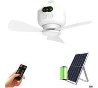 Ventilateur de plafond solaire - Batterie 20000 mAh Lumière LED intégrée - Patio et camping - 30 W