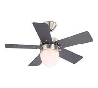 Ventilateur de plafond verre 3 vitesses Ventilateur plafond Aller Retour Ventilateur interrupteur à tirette, pales réversibles, métal, 1x E27, D 76 cm