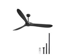 VEVOR Ventilateur de Plafond sans Lumière 180 cm avec Télécommande 6 Vitesses, 3 Pales en Bois, Moteur CC Réversible, Ventilateur Moderne pour Chambre à Coucher, Salon, Intérieur, Extérieur, Noir