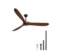 VEVOR Ventilateur de Plafond sans Lumière 180 cm Télécommande 6 Vitesses 3 Pales en Bois, Moteur CC Réversible, Ventilateur Moderne pour Chambre à Coucher, Salon, Intérieur, Extérieur, Couleur Noyer