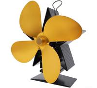 Ventilateur de Poêle 4 Lames Alimenté par la Chaleur pour Bois et Pellets - Silencieux en Aluminium Résistant 400°C Distribution Air 15x9x18cm(Golden)