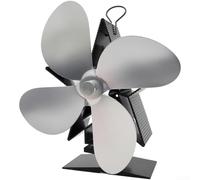 Ventilateur de Poêle 4 Lames Alimenté par la Chaleur pour Bois et Pellets - Silencieux en Aluminium Résistant 400°C Distribution Air 15x9x18cm(Silver)