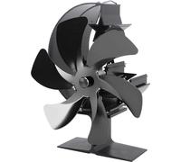 Ventilateur de poêle 6 pales Ventilateur de cheminée alimenté par la chaleur Circulation rapide du vent Motif demi-lune Ventilateur thermoélectrique pour brûleur de bûches Noir