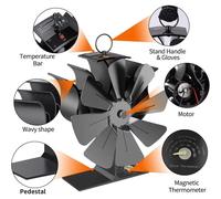 Ventilateur de poêle - Ventilateur de cheminée à énergie thermique - 8 pales - Fonctionnement silencieux - Fonctionne sans électricité - Convient aux poêles à bois, à pellets et au gaz