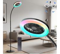 Ventilateur de sol avec lumière et Télécommande 183cm Luminaire à ventilateur Salon, 3 Vitesses/Col de cygne flexible - Noir