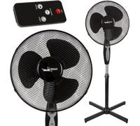 Ventilateur de sol noir avec télécommande et faible niveau sonore - 40 watts - 3 vitesses - 40 cm - oscillation - minuterie de 75 heures