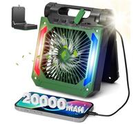 Ventilateur de Table Silencieux avec Lumière LED Ventilateur Portable Rechargeable 20000mAh, Ventilateur solaire Pour Camping Vert