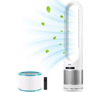 Ventilateur de tour VEVOR sans pales, 4,7 m/s, oscillation à 80°, 8 vitesses, minuterie de 8 heures, filtration HEPA H13, télécommande et mode de purification de l'air