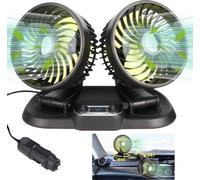 Ventilateur double 12 V, orientable à 360°, 2 vitesses, pour voiture, noir