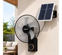 Ventilateur Extérieur Solaire 40cm Monté au Mur, Ventilateur de Patio Oscillant 90° avec Télécommande et Minuterie, Ventilateur Solaire Étanche 3 Vitesses avec Panneau Solaire et Adaptateur Secteur